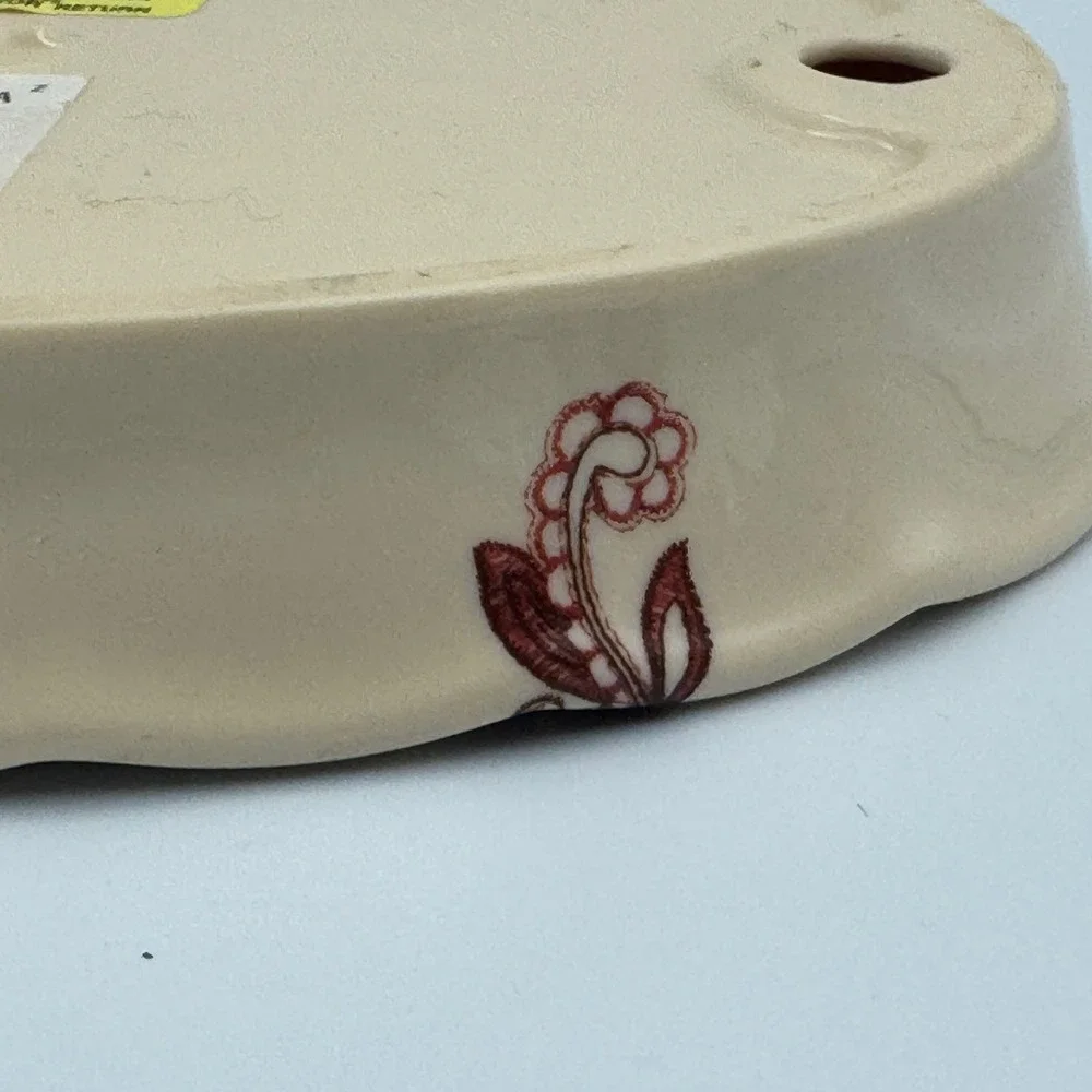 Reba Cream Ceramic Oval Serving Platter Burgundy Floral Scalloped Ribbed Serving